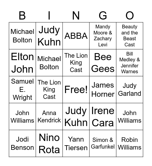 Film & musical Bingo Card