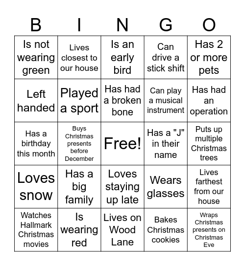 Christmas Bingo Card