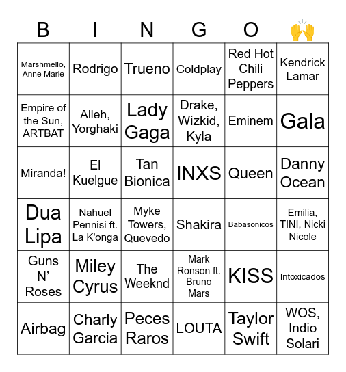 Bingo Musical - WES Bingo Card