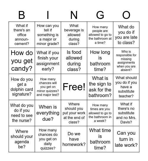 Procedure Bingo Card