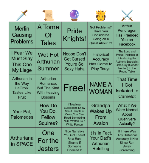 Arthuriana August Reading Challenge Bingo Card