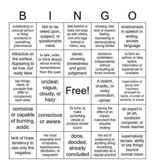 Unit 7 Test Bingo Card