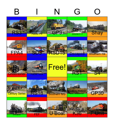 Rail USA Museums & Trips Bingo Card