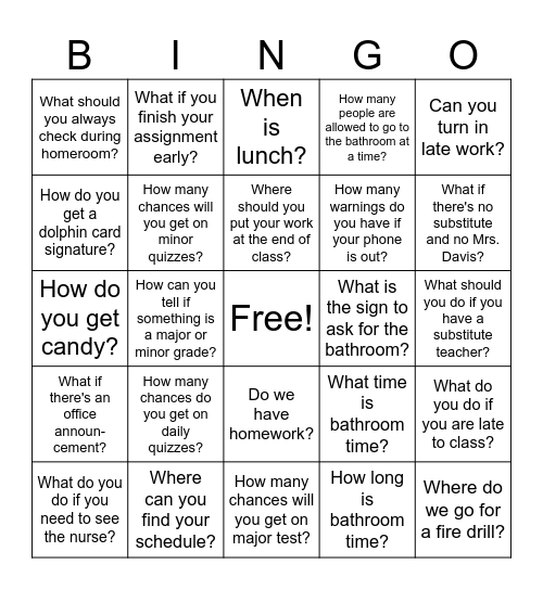 Procedure Bingo Card