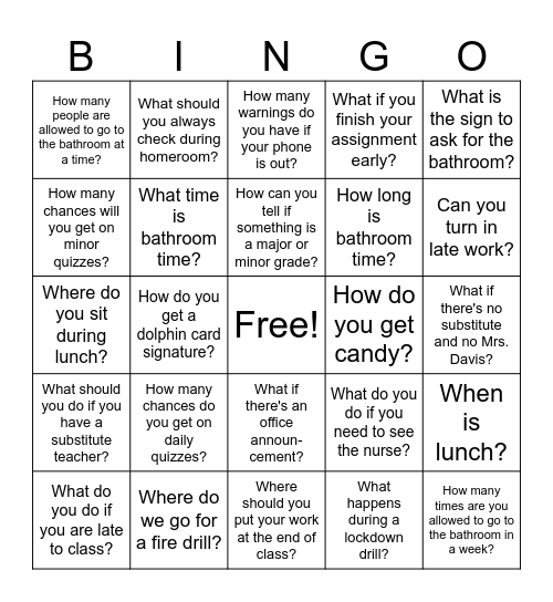 Procedure Bingo Card