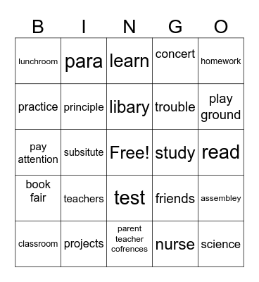 back to school bingo Card