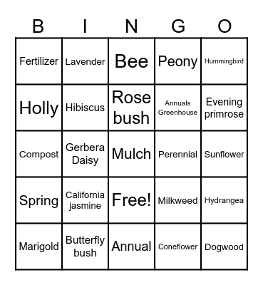 Annual and Perennials Round 1&2 Bingo Card