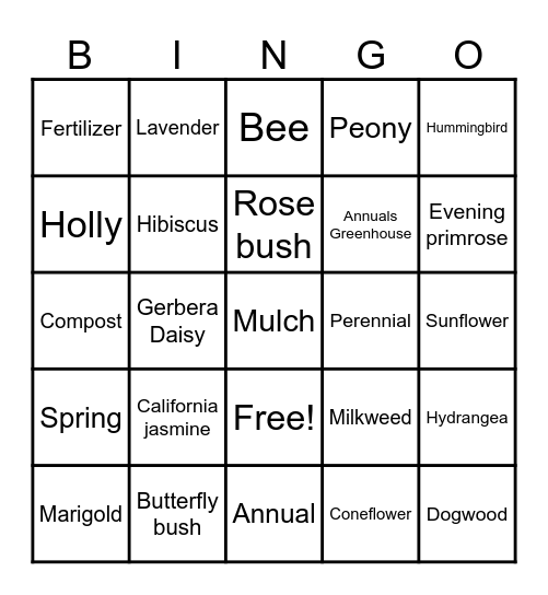 Annual and Perennials Round 1&2 Bingo Card