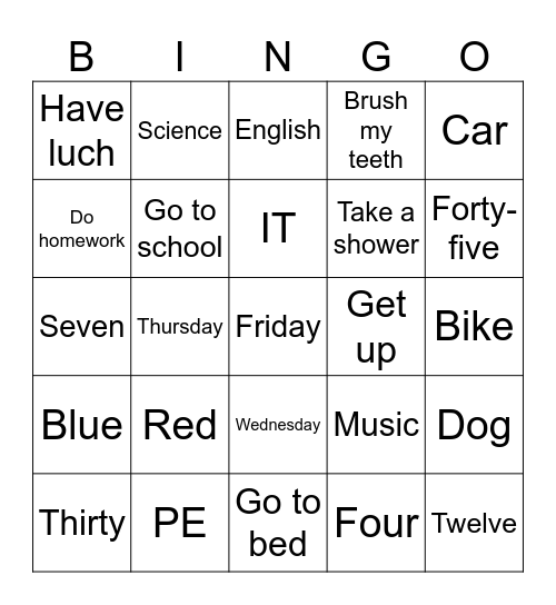 LET´S PRACTICE VOCABULARY! Bingo Card