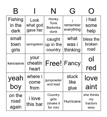 Country two Bingo Card