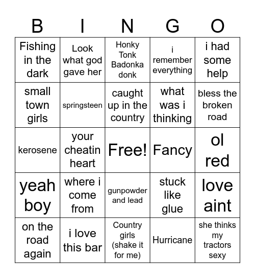 Country two Bingo Card