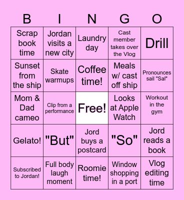 Jordan Bauth Vlog Bingo! Bingo Card