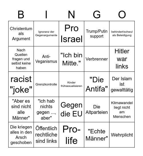 Rechte Bingo Card