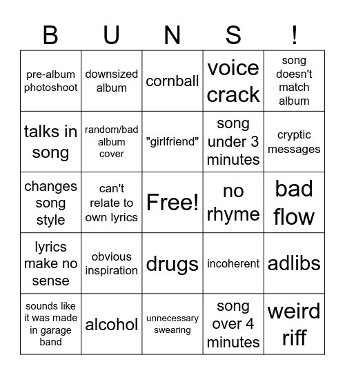 florent "buns" cartier Bingo Card