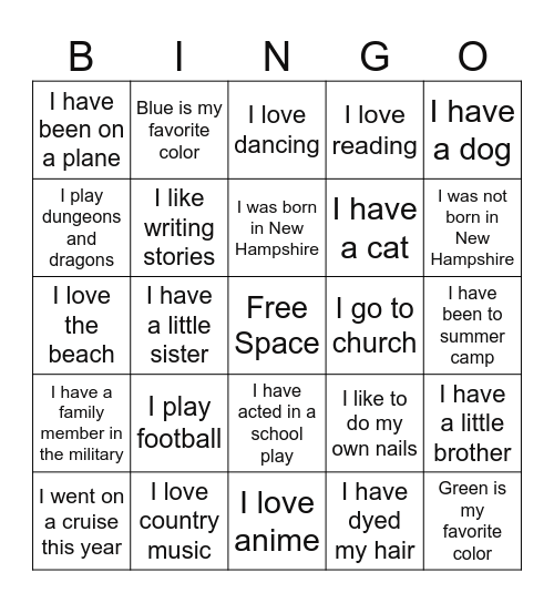 Getting to Know You Bingo Card