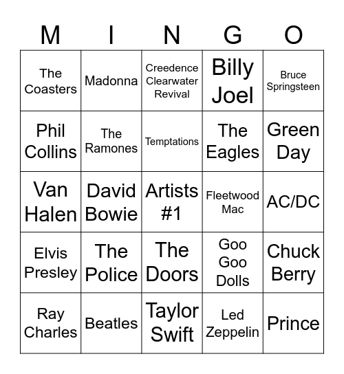 Artists (Game #1 - Version #1) Bingo Card