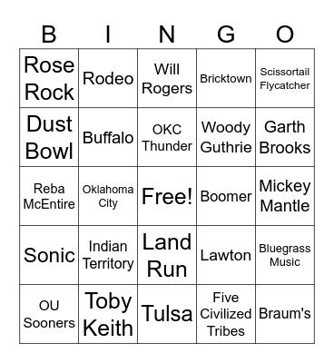 OKLAHOMA Bingo Card
