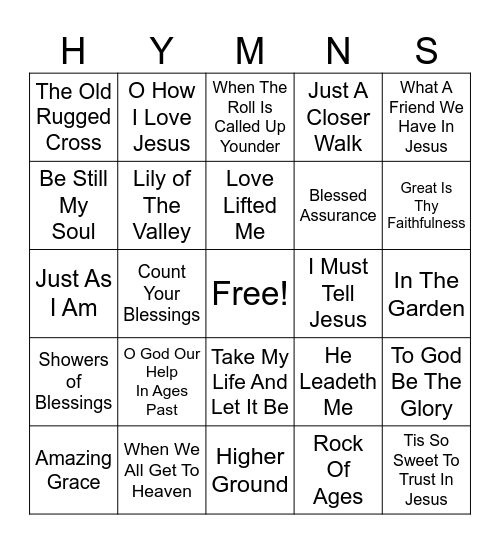 Hymns Bingo Card