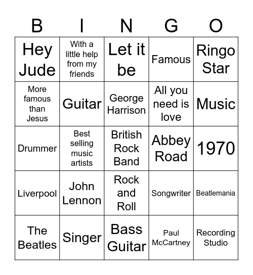 The Beatles Bingo Card