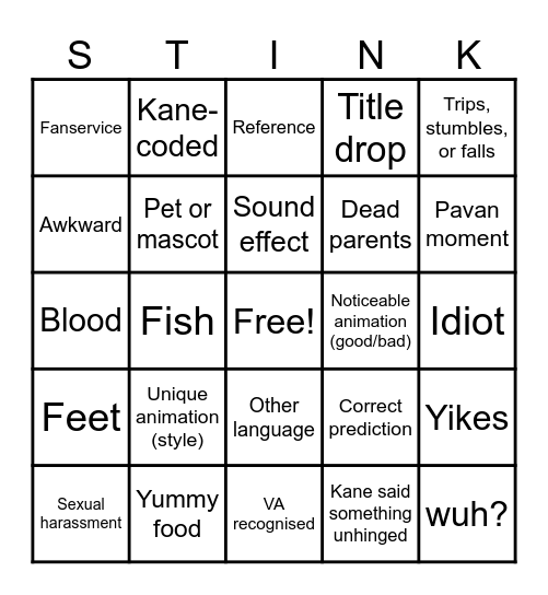 stinky 3.2 Bingo Card