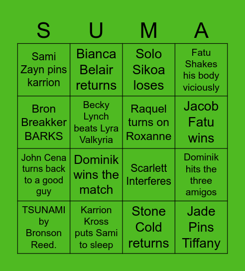 Summerslam 2025 Bingo Card