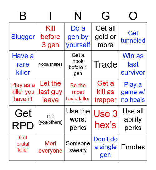 Dead By Daylight Bingo Card