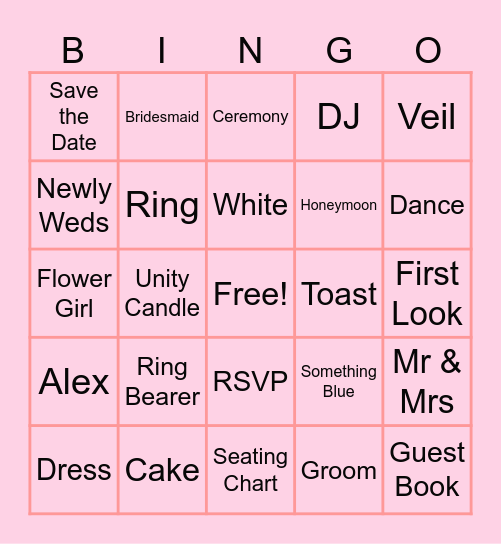 Bridal Bingo Card