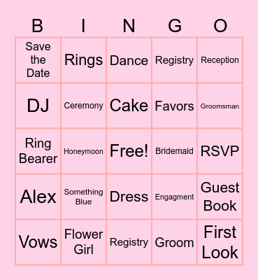 Bridal Bino Bingo Card