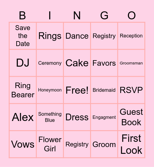 Bridal Bino Bingo Card