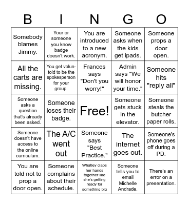 Beginning of the Year Bingo Card