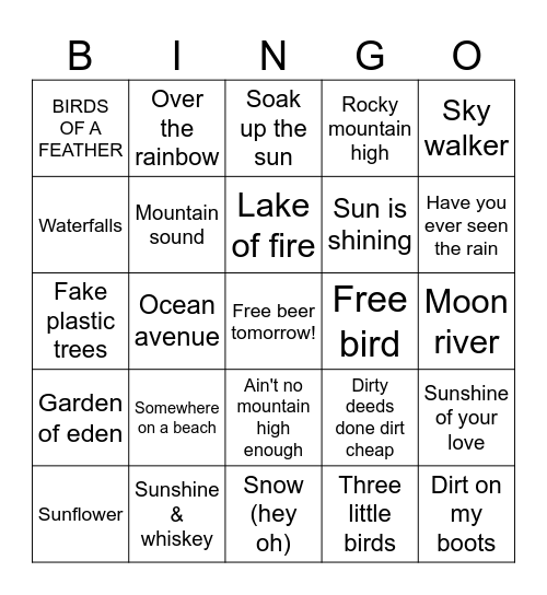 Outside Bingo Card