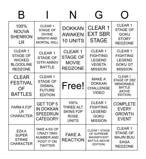 DOKKAN BINGO Card