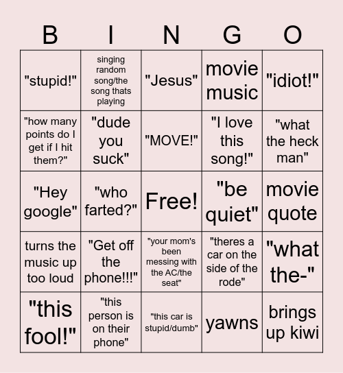 Dadisms in the car Bingo Card