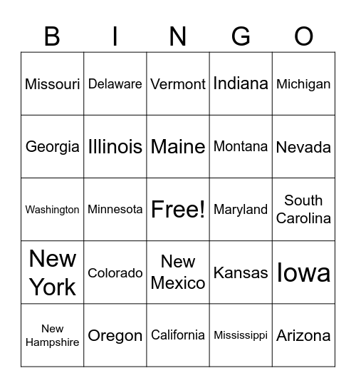 LICENSE PLATE BINGO Card