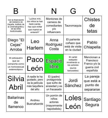 Películas españolas Bingo Card
