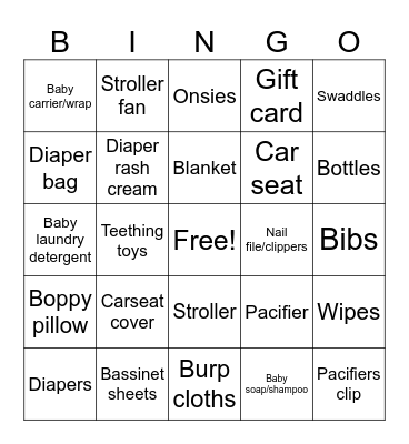 Baby Bingo Card