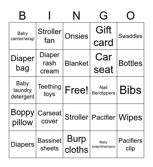 Baby Bingo Card