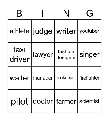 English Camp Bingo Card