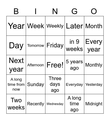 Timeline in ASL Bingo Card