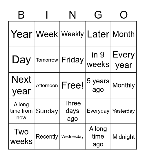 Timeline in ASL Bingo Card