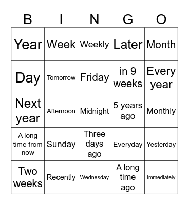 Timeline in ASL Bingo Card