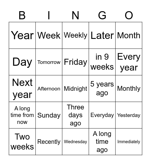 Timeline in ASL Bingo Card