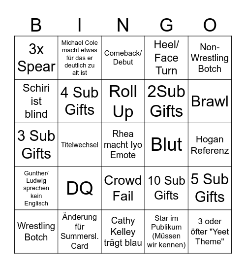 RAW Watchparty Bingo Card