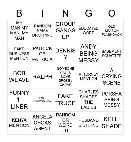 ATL Housewives S16 Reunion P3 Bingo Card