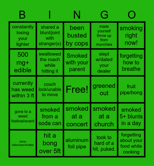 Double Up 420 BINGO Card