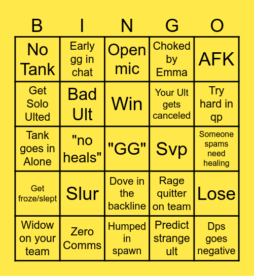 Marvel Rivals Bingo Card