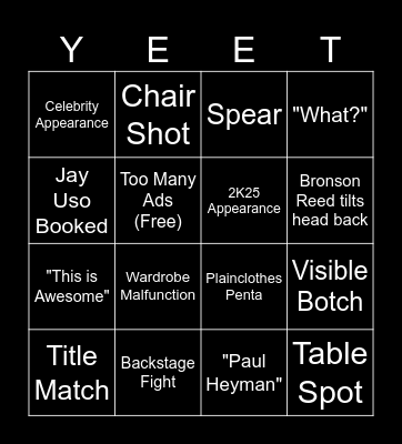 RAW Time Bingo Card