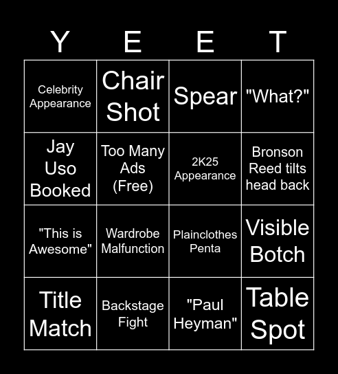 RAW Time Bingo Card