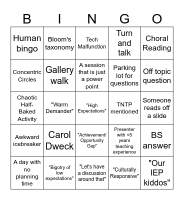 School PD Bingo Card