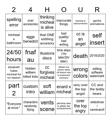 fnaf gatcha 24 hour room bingo Card
